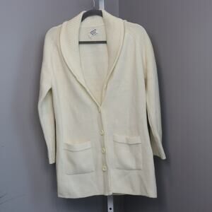 Vintage Ivory Shawl Collar Cardigan | 100% Acrylic | Hong Kong | Pockets | M/L